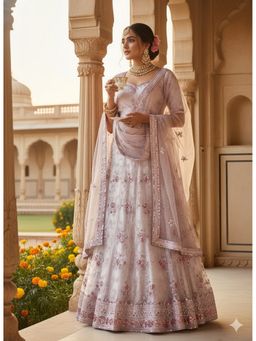 Indi Inside - Embroidered Net Semi Stitched Lehenga with Unstitched Choli and Dupatta
