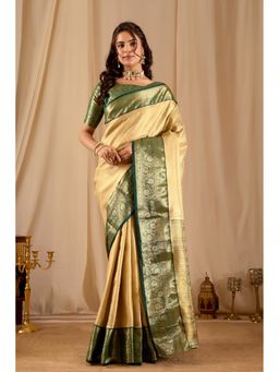 Suha - Dharmavaram Pattu Silk Tissue Gold Saree with Unstitched Blouse