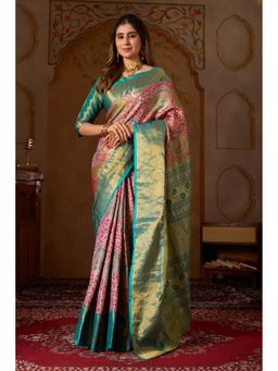 Suha - Dharmavaram Pattu Silk Weave Design Pink Saree with Unstitched Blouse