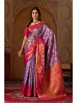 Suha - Dharmavaram Pattu Silk Weave Design Purple Saree with Unstitched Blouse