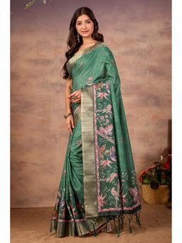 Suha - Matka Silk Green Saree with Unstitched Blouse