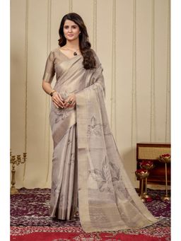 Suha - Linen Tissue Beige Saree with Unstitched Blouse