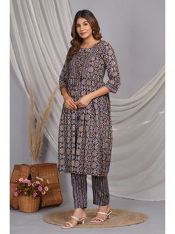 Meeranshi - Navy Blue Cotton Printed Kurta with Pant