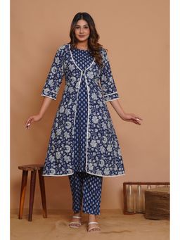 Meeranshi - Navy Blue Cotton Printed Kurta with Pant and Jacket