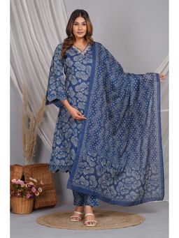 Meeranshi - Teal Cotton Printed Kurta with Pant and Dupatta