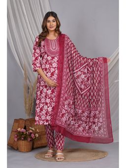 Meeranshi - Pink Cotton Printed Kurta with Pant and Dupatta