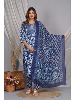 Meeranshi - Blue Cotton Printed Kurta with Pant and Dupatta