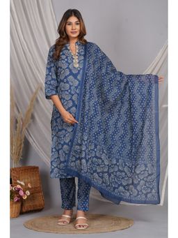 Meeranshi - Teal Cotton Printed Kurta with Pant and Dupatta