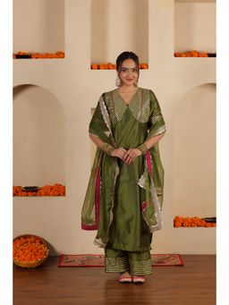 SAJILO - Green Cotton Silk Gota Kurta with Pant and Dupatta
