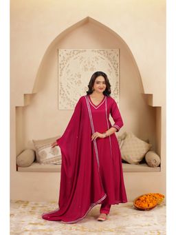 SAJILO - Pink Chinon Lace Work Anarkali Kurta with Pant and Dupatta
