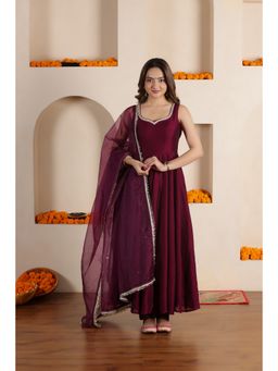 SAJILO - Purple Silk Blend Lace Work Anarkali Kurta with Pant and Dupatta