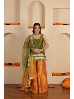 SAJILO - Olive Dupian Gota Kurta with Sharara and Dupatta