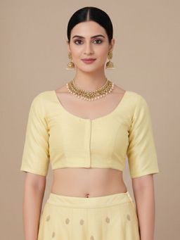 SALWAR STUDIO - Cream Jain Silk Round Neck Stitched Blouse