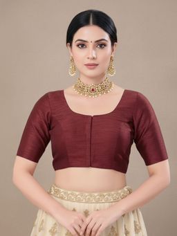 SALWAR STUDIO - Maroon Jain Silk Round Neck Stitched Blouse