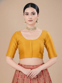 SALWAR STUDIO - Mustard Jain Silk Round Neck Stitched Blouse