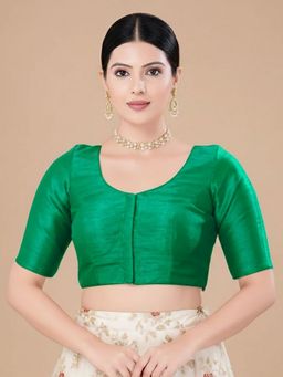 SALWAR STUDIO - Green Jain Silk Round Neck Stitched Blouse