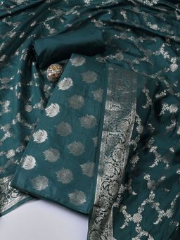 MEENA BAZAAR - Woven Chanderi Green Unstitched Kurta with Pant and Dupatta