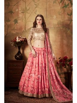 Pink Ethnic - Floral Sequins Pink Semi Stitched Lehenga with Unstitched Blouse and Dupatta