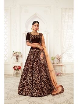 Pink Ethnic - Velvet Sequins Maroon Semi Stitched Lehenga with Unstitched Blouse and Dupatta