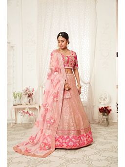 Pink Ethnic - Soft Net Sequins Pink Semi Stitched Lehenga with Unstitched Blouse and Dupatta