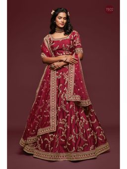 Pink Ethnic - Art Silk Sequins Maroon Semi Stitched Lehenga with Unstitched Blouse and Dupatta