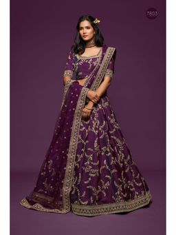 Pink Ethnic - Art Silk Sequins Purple Semi Stitched Lehenga with Unstitched Blouse and Dupatta