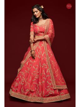 Pink Ethnic - Art Silk Sequins Pink Semi Stitched Lehenga with Unstitched Blouse and Dupatta