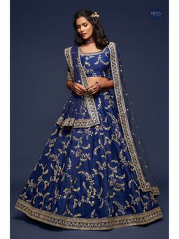 Pink Ethnic - Art Silk Sequins Blue Semi Stitched Lehenga with Unstitched Blouse and Dupatta