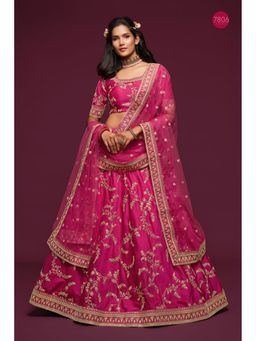 Pink Ethnic - Art Silk Sequins Pink Semi Stitched Lehenga with Unstitched Blouse and Dupatta