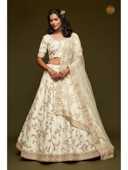 Pink Ethnic - Art Silk Sequins White Semi Stitched Lehenga with Unstitched Blouse and Dupatta