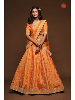 Pink Ethnic - Art Silk Sequins Orange Semi Stitched Lehenga with Unstitched Blouse and Dupatta