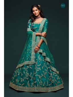 Pink Ethnic - Art Silk Sequins Green Semi Stitched Lehenga with Unstitched Blouse and Dupatta