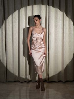 Myclo - Moonlit Muse - Handcrafted From Luxurious Beige Satin Dress