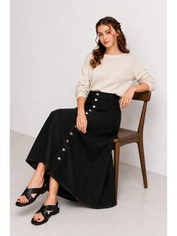 Tripursundari Fashion - Women's Black Denim A-Line Full Maxi Skirt