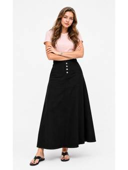 Tripursundari Fashion - Women's Black A-Line Denim Full Maxi Skirt