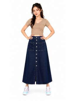 Tripursundari Fashion - Women's Navy Blue Denim Full Maxi Skirt