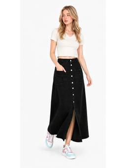 Tripursundari Fashion - Women's Black Denim Full Maxi Skirt