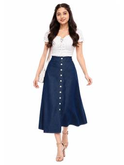 Tripursundari Fashion - Women's Navy Blue Polycotton Thin Denim Full Maxi Skirt