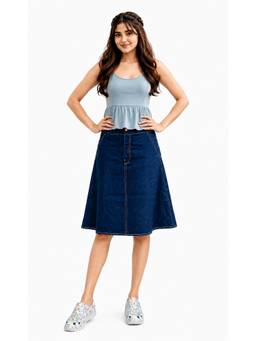 Tripursundari Fashion - Women's Navy Blue Solid Denim Knee Length Skirt