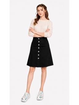Tripursundari Fashion - Women's Black Denim A-Line Knee Length Skirt