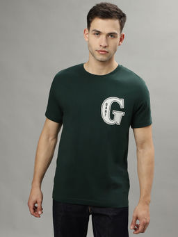 GANT - Men Green Solid Round Neck Short Sleeves T-Shirt