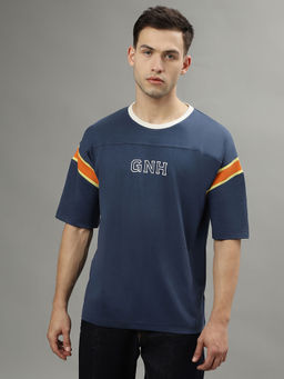 GANT - Men Blue Graphic Round Neck Short Sleeves T-Shirt