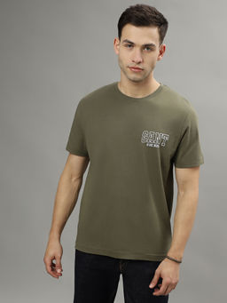 GANT - Men Olive Solid Round Neck Short Sleeves T-Shirt