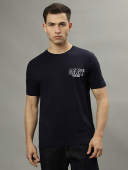 GANT - Men Navy Blue Solid Round Neck Short Sleeves T-Shirt