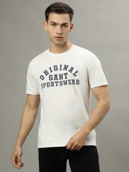 GANT - Men Off White Printed Round Neck Short Sleeves T-Shirt