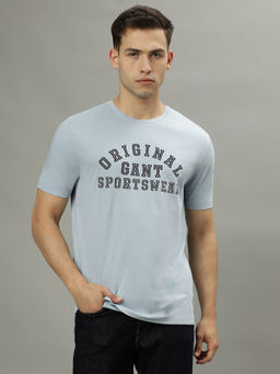 GANT - Men Blue Printed Round Neck Short Sleeves T-Shirt