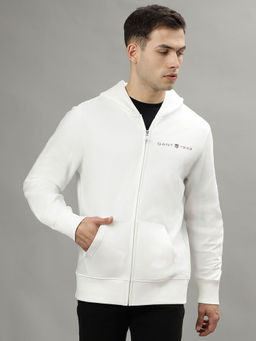 GANT - Men Off White Solid Long Sleeves Hoodie