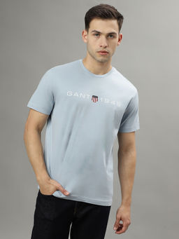 GANT - Men Blue Solid Round Neck Short Sleeves T-Shirt