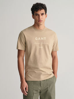 GANT - Men Beige Printed Round Neck Short Sleeves T-Shirt