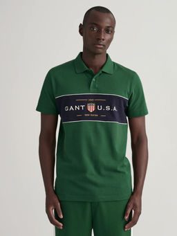 GANT - Men Green Printed Polo Neck Short Sleeves T-Shirt